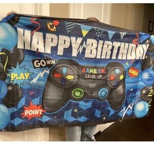 Gamer Happy Birthday Banner 72” X 42” Game Controller Gamepad Party Decor Blue